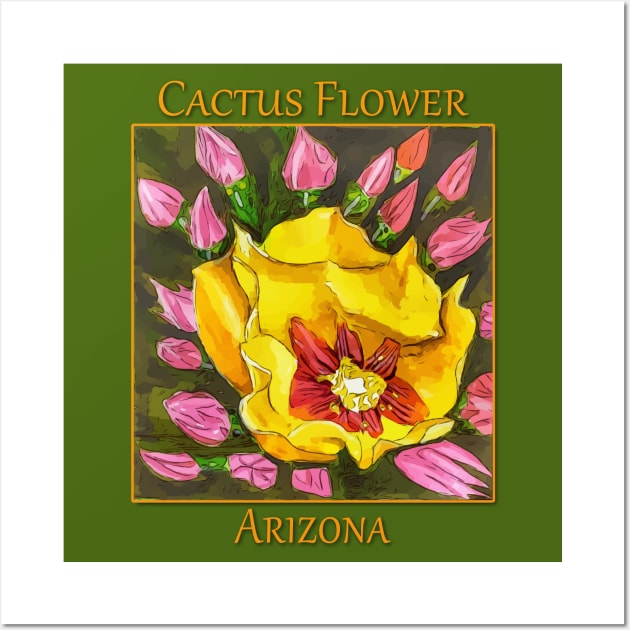 Yellow cactus flower from the state of Arizona Wall Art by WelshDesigns